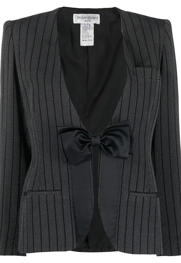 Yves Saint Laurent Pre-Owned randig jacka med rosettdetalj - Svart