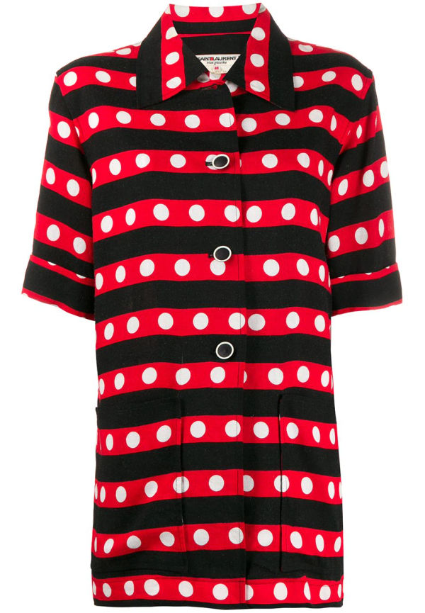 Yves Saint Laurent Pre-Owned randig och prickig skjorta från 1970-talet - Röd