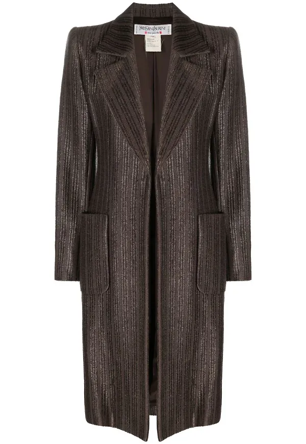 Yves Saint Laurent Pre-Owned randig öppen sidenkappa - Brun