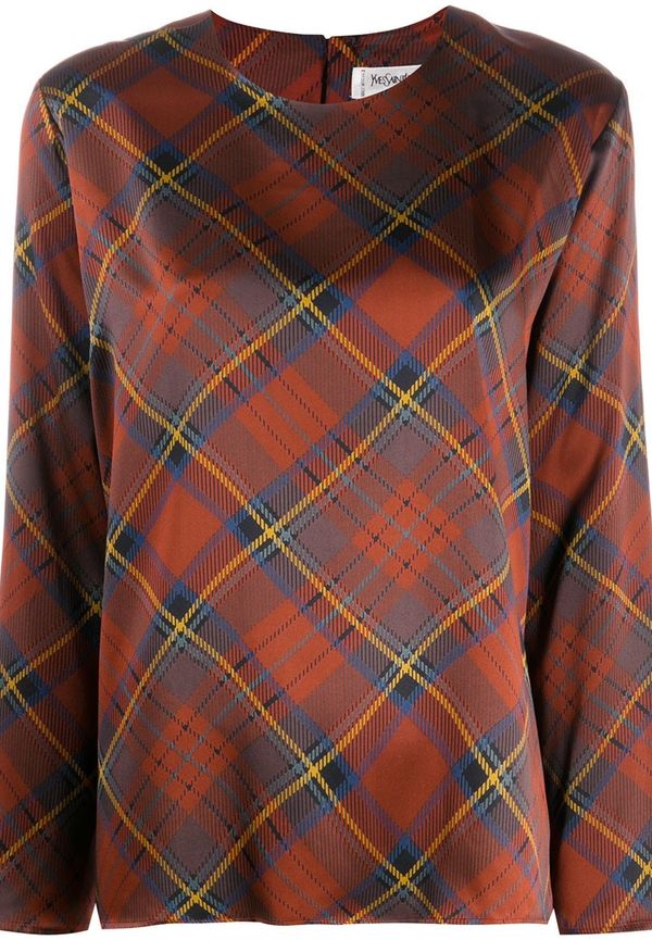 Yves Saint Laurent Pre-Owned rutig blus från 1980-talet - Röd