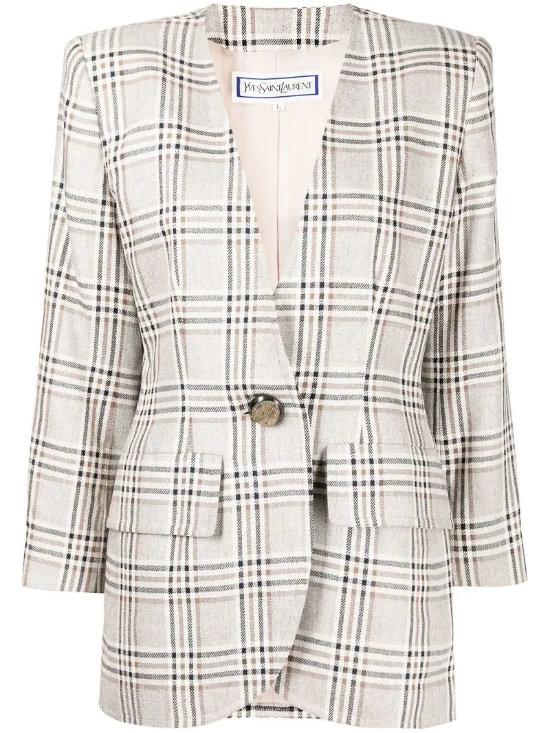 Yves Saint Laurent Pre-Owned rutig enkelknäppt blazer från 1990-2000-talet - Grå