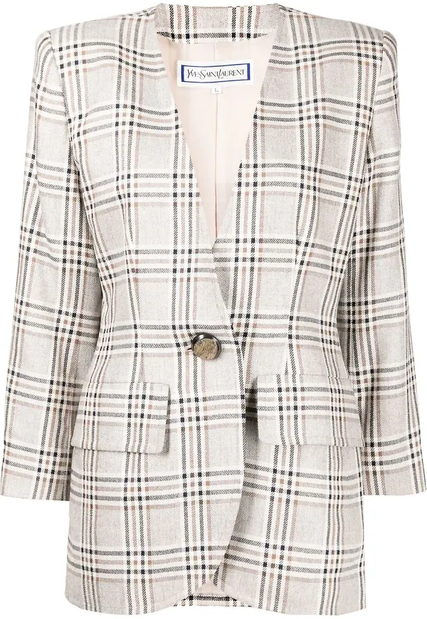 Yves Saint Laurent Pre-Owned rutig enkelknäppt blazer från 1990-2000-talet - Grå