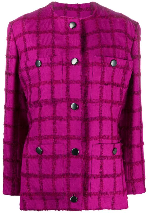 Yves Saint Laurent Pre-Owned rutig kraglös jacka från 2000-talet - Lila