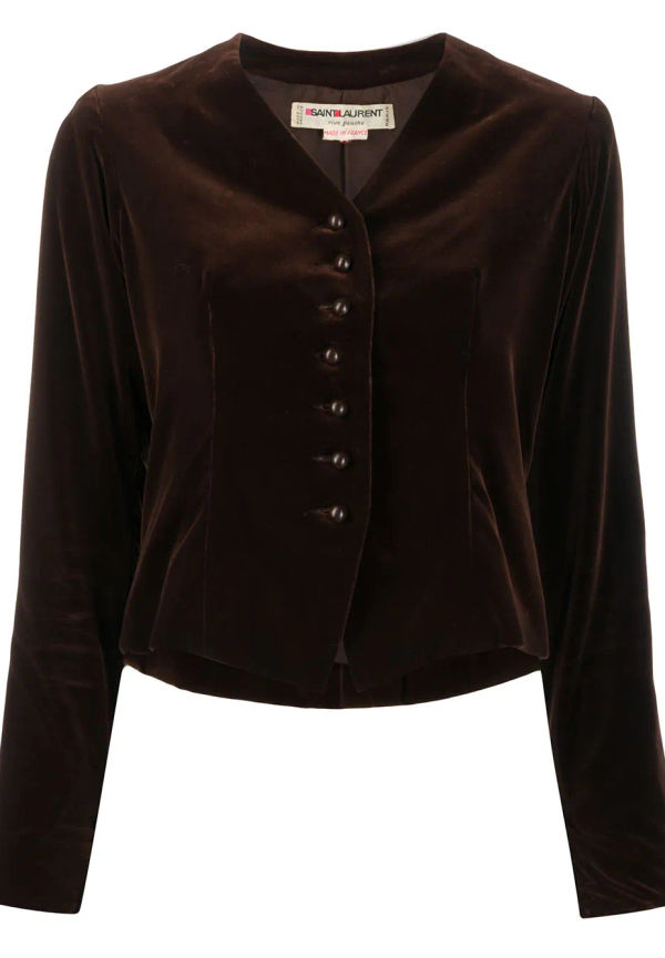 Yves Saint Laurent Pre-Owned sammetsjacka med knäppning - Brun