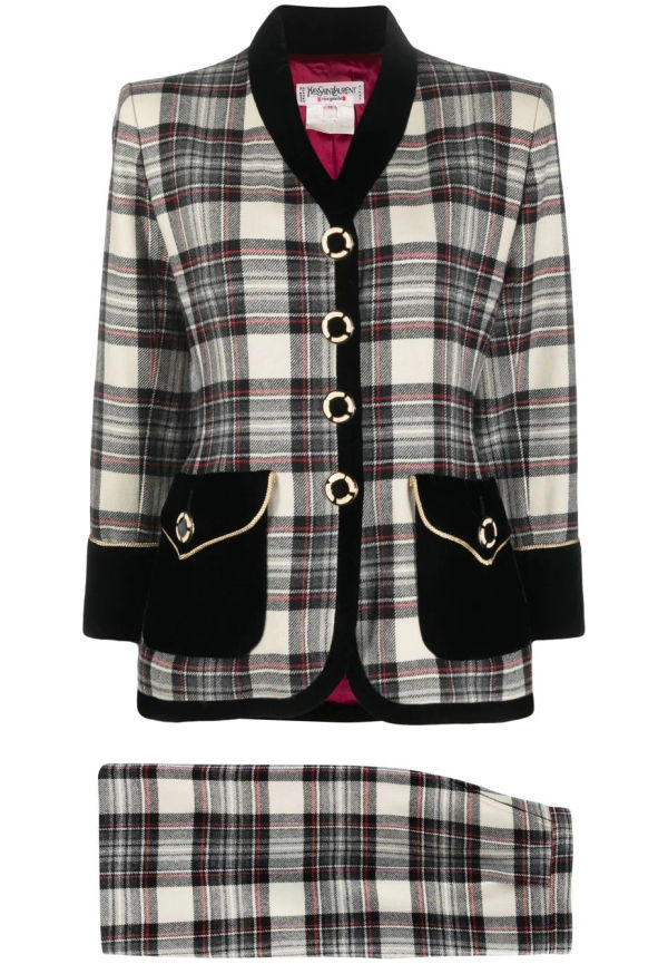 Yves Saint Laurent Pre-Owned skotskrutig kostymkjol från 1980-talet - Svart