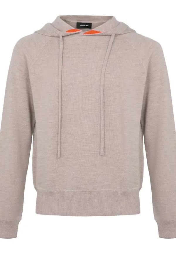 Yves Salomon dubbelsidig stickad hoodie - B3172 BEIGE