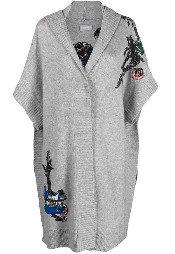 Zadig&Voltaire kashmirkofta med brodyr - Grå