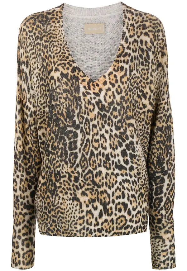Zadig&Voltaire leopardmönstrad finstickad tröja - Brun