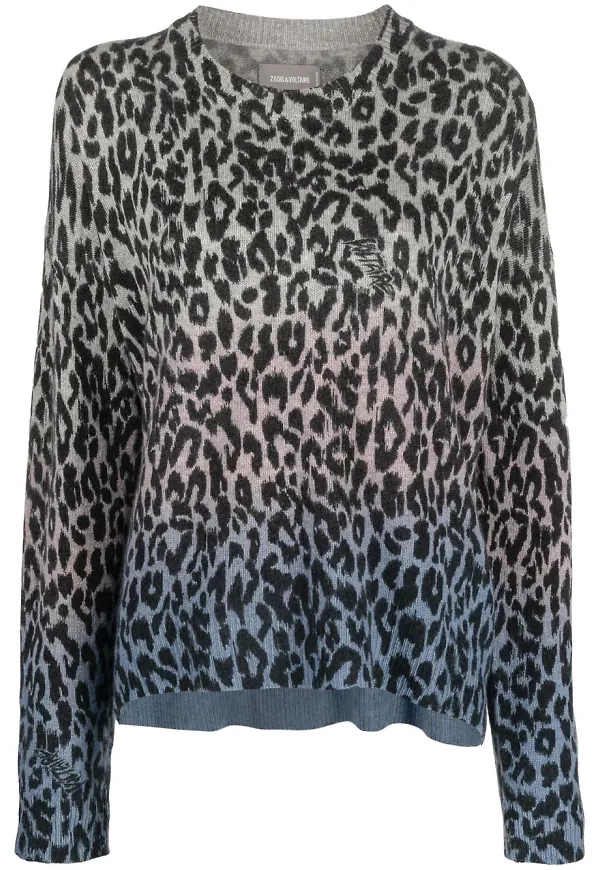 Zadig&Voltaire Markus leopardmönstrad kashmirtröja - Grå