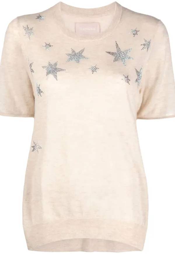 Zadig&Voltaire stjärnprydd stickad kashmirtopp - Neutral