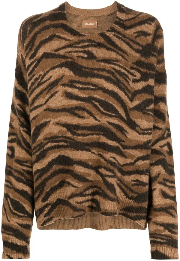 Zadig&Voltaire tigermönstrad kashmirtröja - Brun
