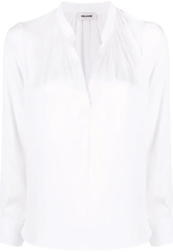 Zadig&Voltaire v-ringad blus satin-finish - Vit