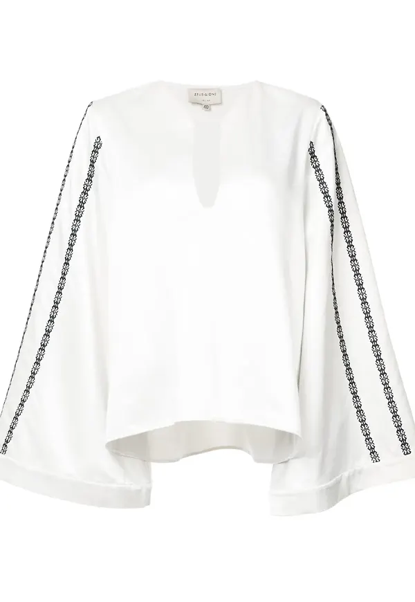 Zeus+Dione embroidered wide sleeve blouse - Vit