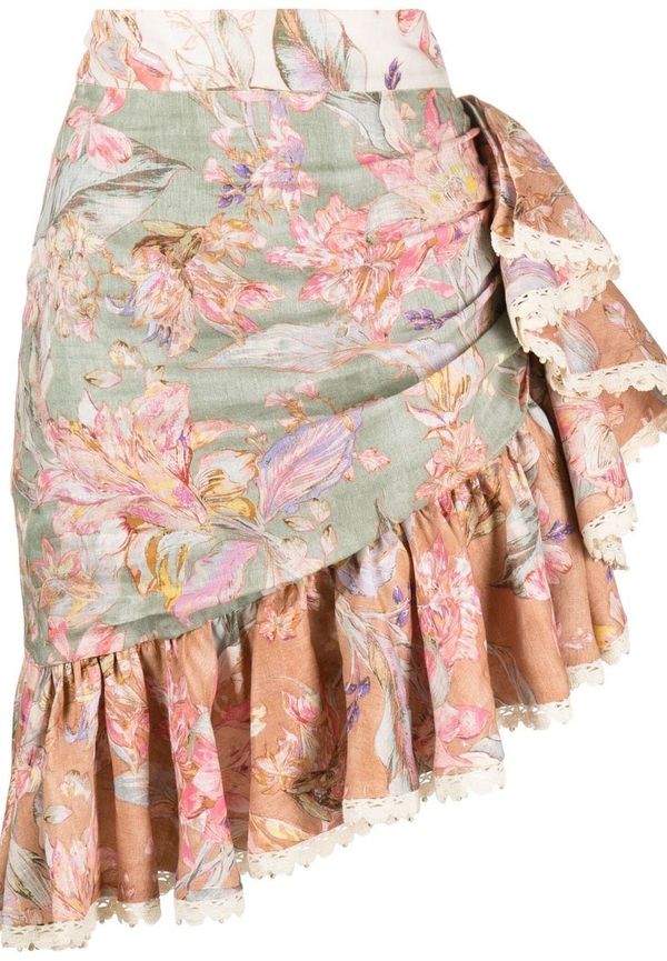 ZIMMERMANN asymmetrisk blommig kjol - Rosa