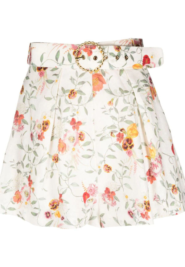 ZIMMERMANN belted floral-print shorts - Vit