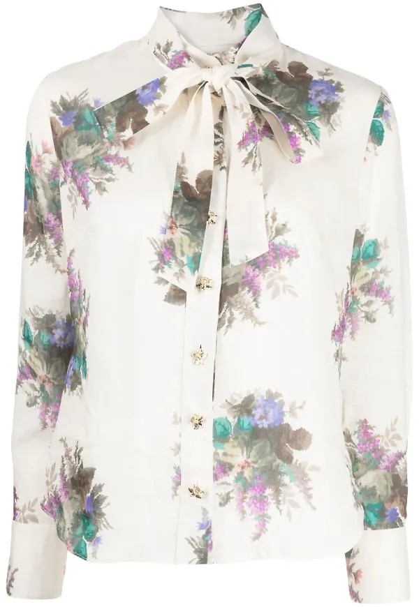 ZIMMERMANN blommig blus med knytkrage - Neutral