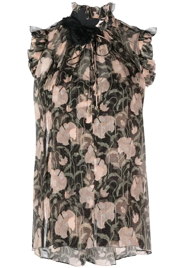 ZIMMERMANN blommig chiffongblus - Svart