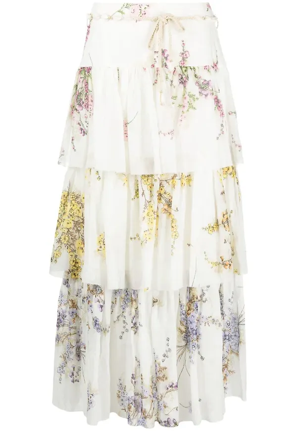 ZIMMERMANN blommig kjol med lagerdesign - Vit