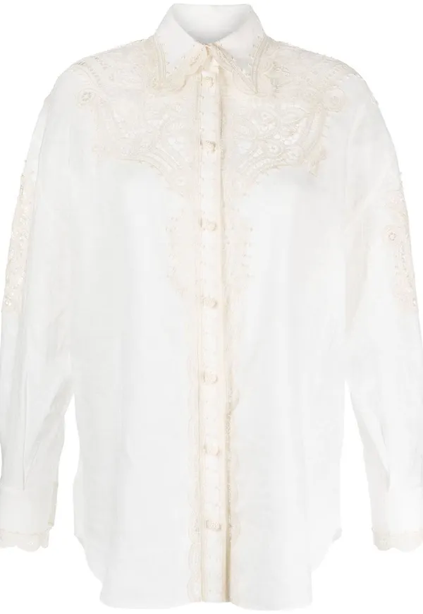 ZIMMERMANN blus med spetspanel - Vit