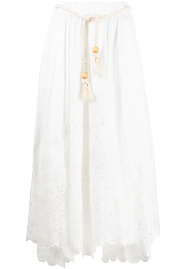 ZIMMERMANN Clover kjol med blomsterbrodyr - Vit