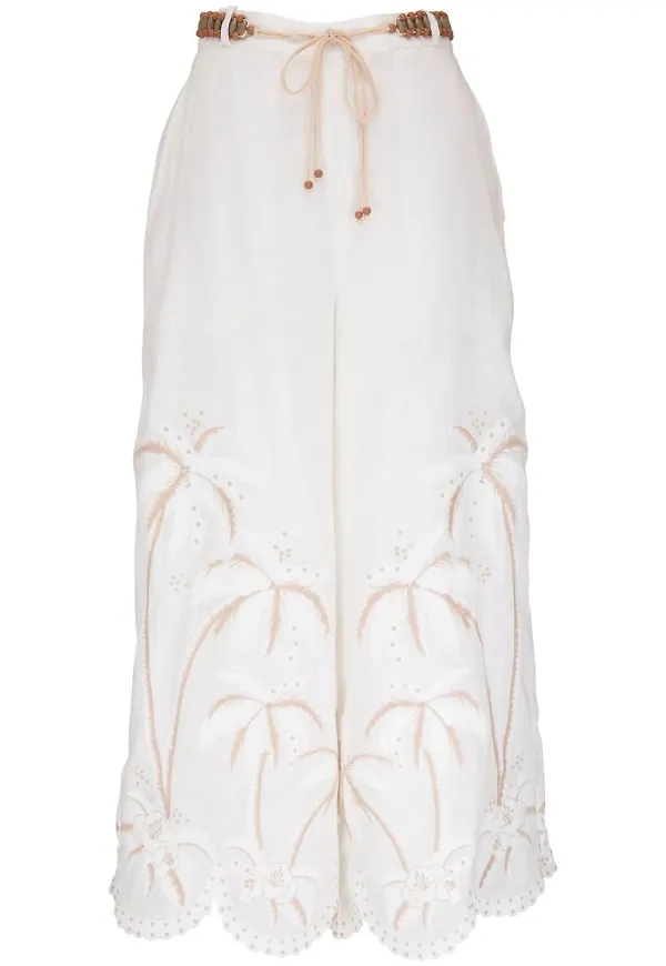 ZIMMERMANN cropped palm-tree print trousers - Vit