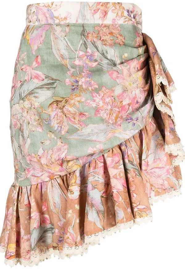 ZIMMERMANN floral-print asymmetric skirt - Grön
