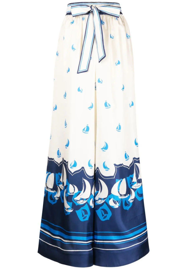 ZIMMERMANN High Tide sidenbyxor med vida ben - Neutral