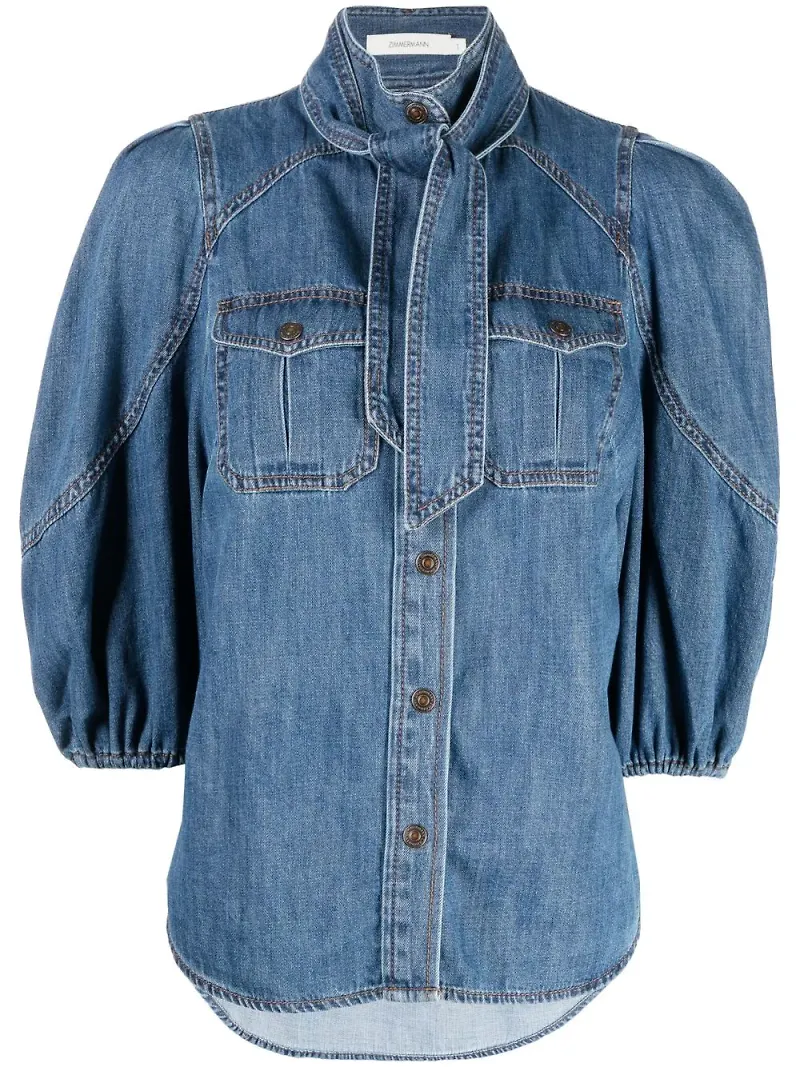 ZIMMERMANN jeansblus med trattformad krage - Blå