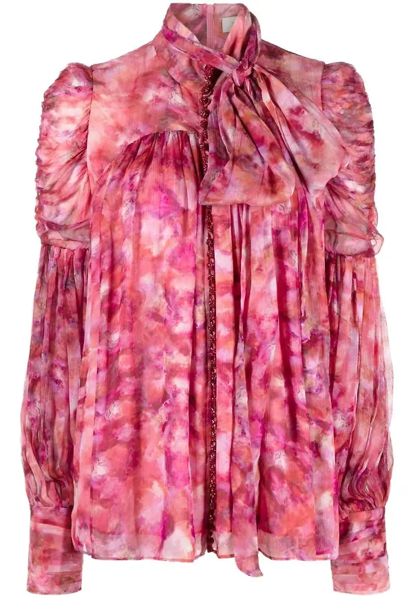 ZIMMERMANN långärmad knytblus - Rosa