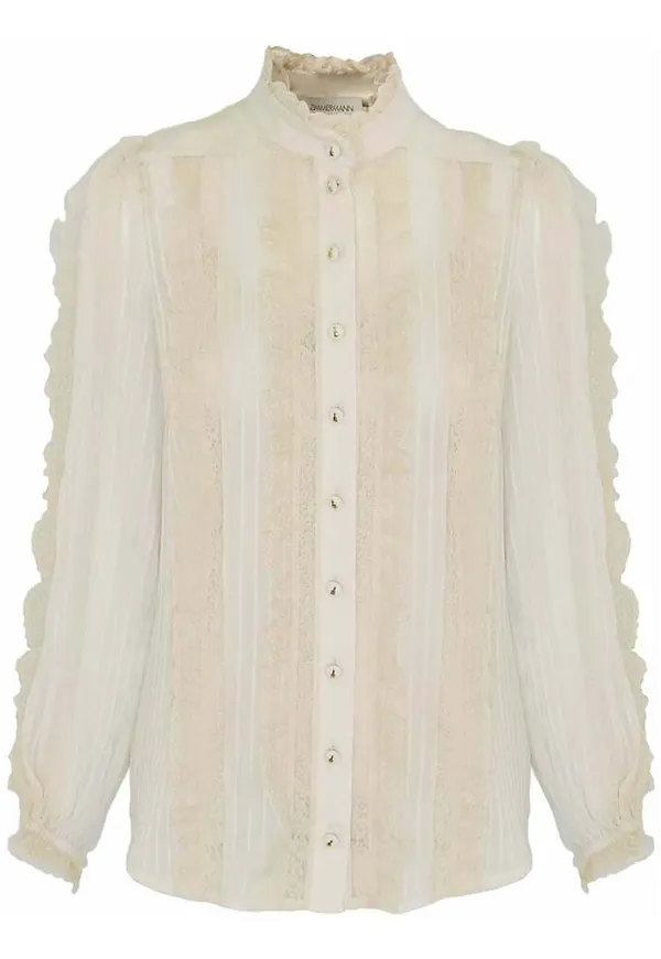 Zimmermann Ruffled Button-Up Blouse Beige, Dam