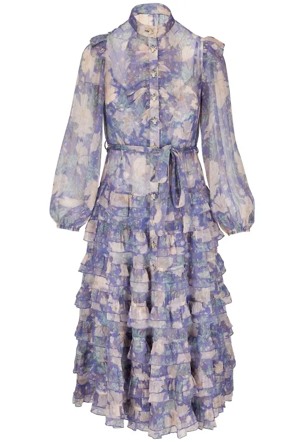 ZIMMERMANN ruffled metallic-thread midi dress - Blå