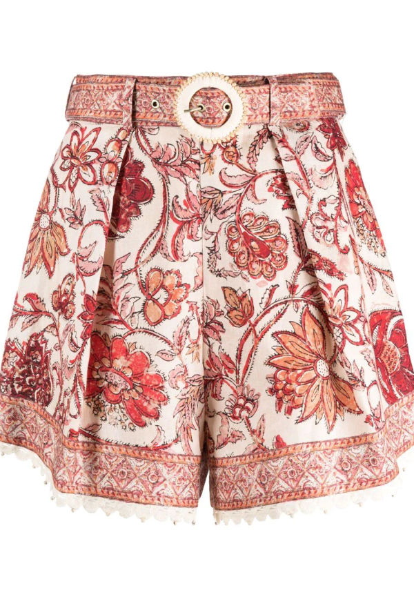ZIMMERMANN Vitali mönstrade linneshorts - Röd