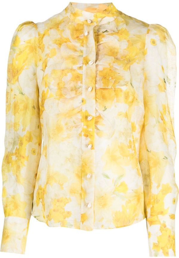 ZIMMERMANN Wonderland blus med påskliljetryck - Gul