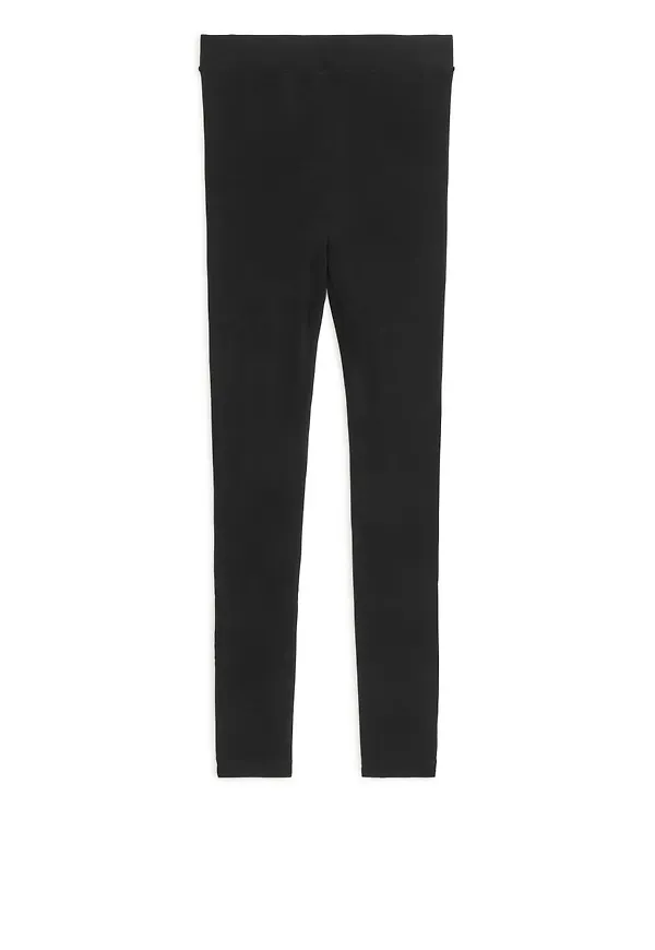 Zip-Detail Ribbed Leggings - Black