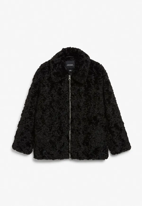 Zip-up faux fur oversize jacket - Black