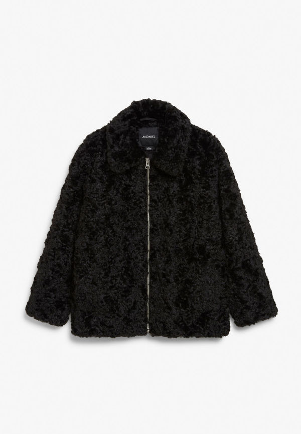 Zip-up faux fur oversize jacket - Black