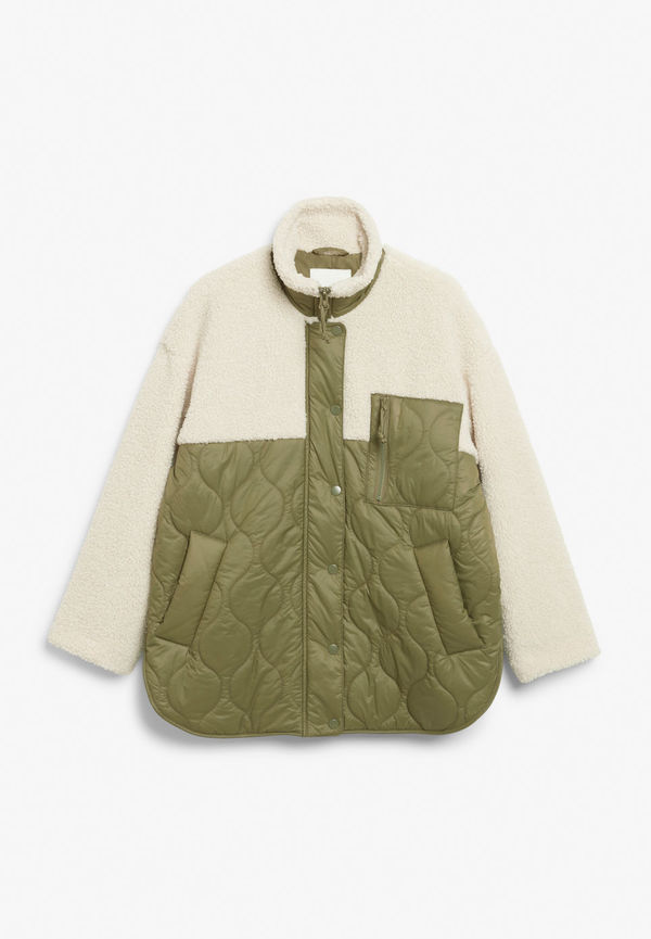 Zip-up single-breasted pile shell jacket - Beige