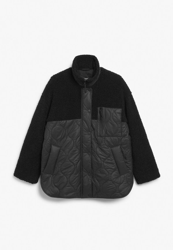 Zip-up single-breasted pile shell jacket - Black