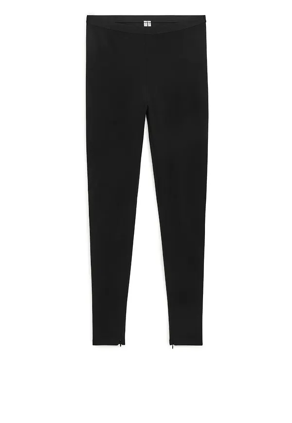 Zip Detail Jersey Leggings - Black