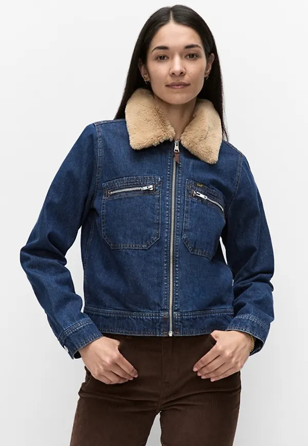 Zip front denim jkt