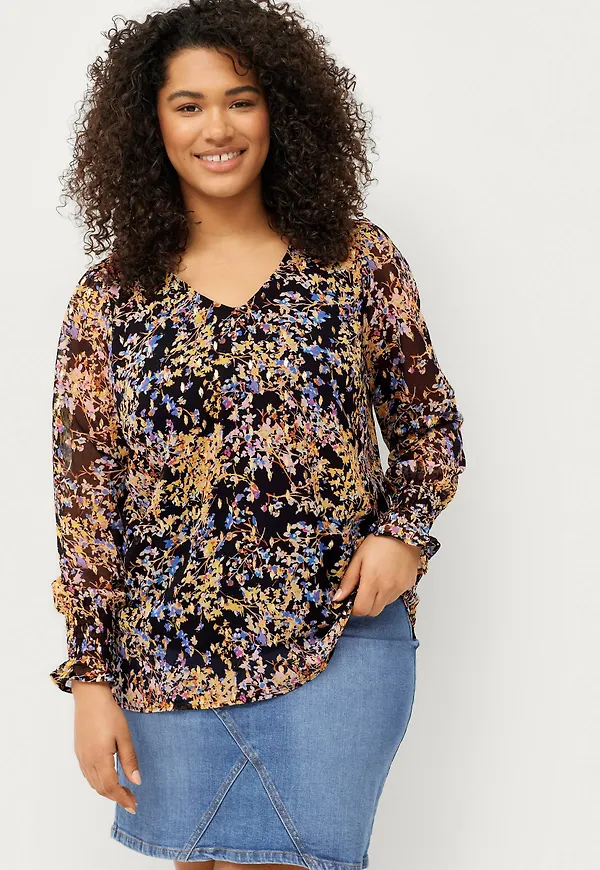 Zizzi - Blus vOlivia L/S Blouse - Svart - 42/44