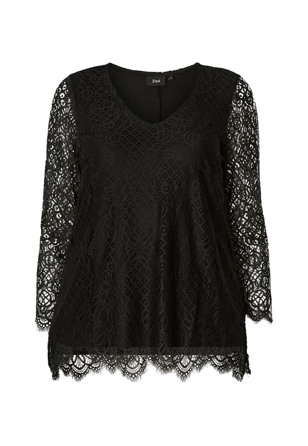 Zizzi - Spetsblus mDindy L/S Blouse - Svart