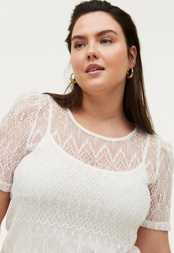 Zizzi - Spetsblus mOnitta S/S Blouse - Vit