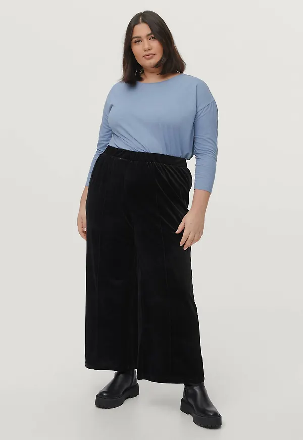 Zizzi - Velourbyxor xLidia Wide Pant - Svart