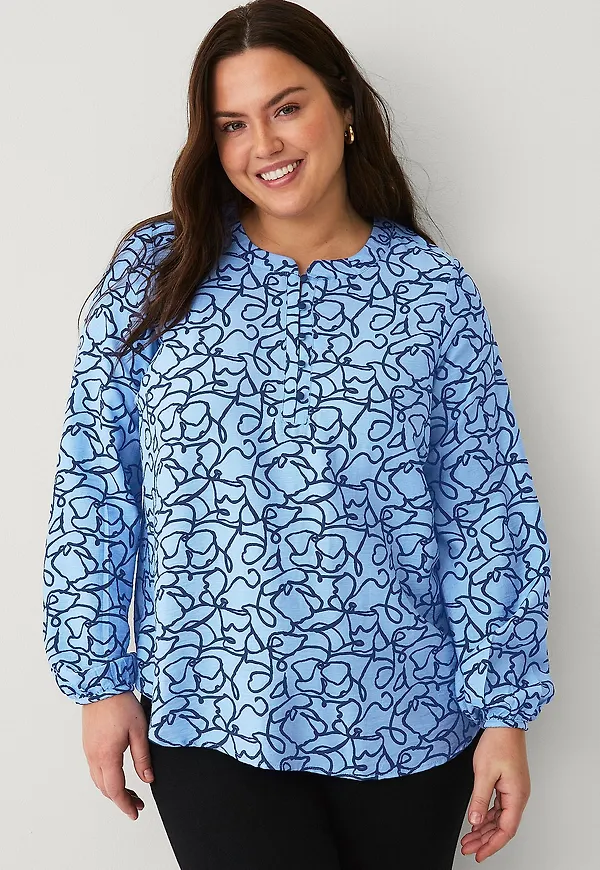 Zizzi - Blus cAava L/S Blouse - Blå