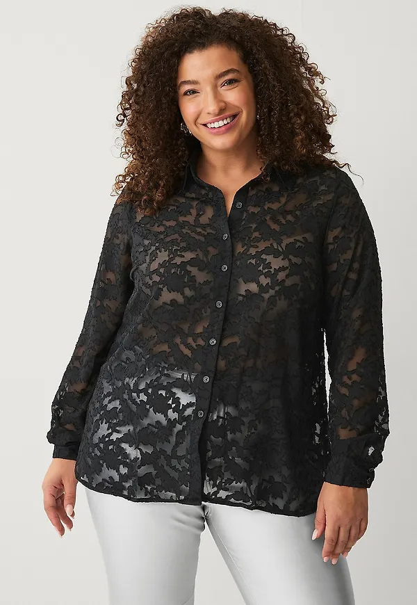 Zizzi - Blus cAdenita L/s Shirt - Svart