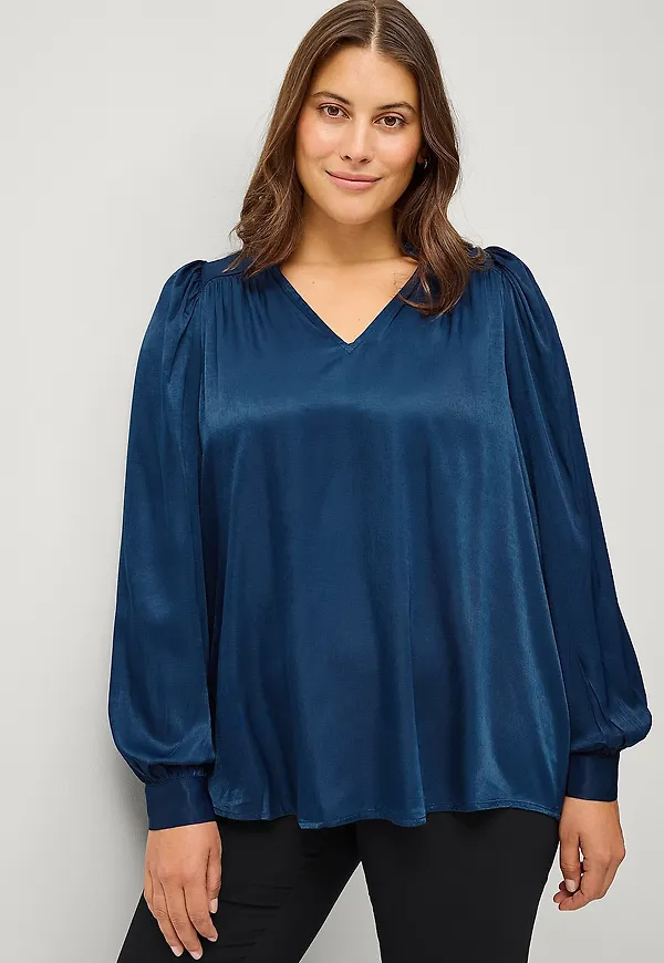 Zizzi - Blus mAllica L/S Blouse - Blå