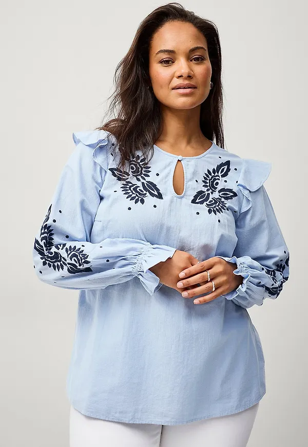 Zizzi - Blus mDonna L/S Blouse - Blå