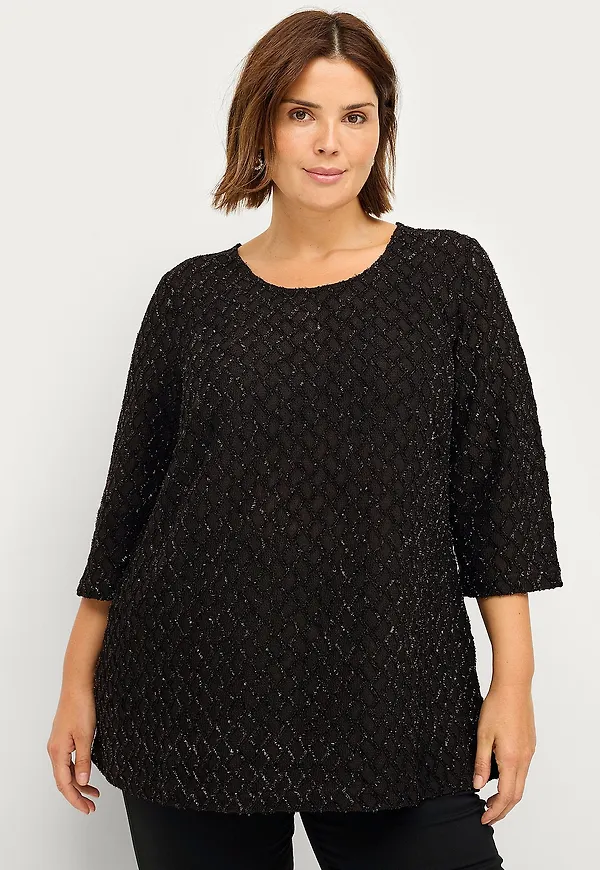Zizzi - Blus mRose 3/4 Blouse - Svart