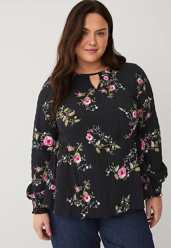 Zizzi - Blus mWes L/S Blouse - Svart